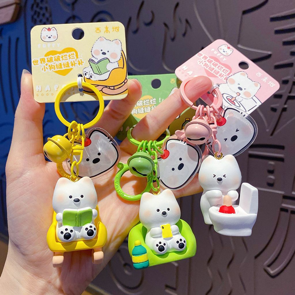 Westie puppy lazy day keychain charms showing multiple designs