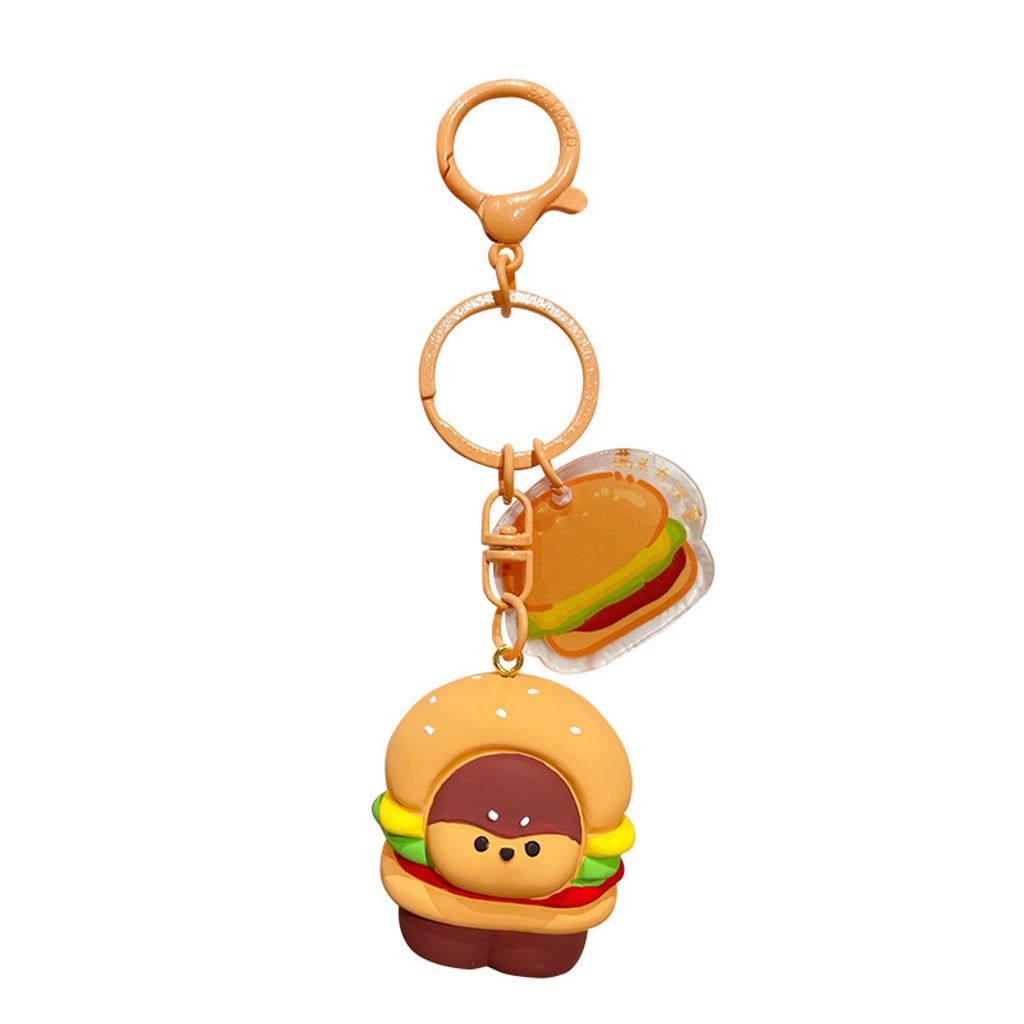 Cute foodie dog keychain charm burger dog design on white background