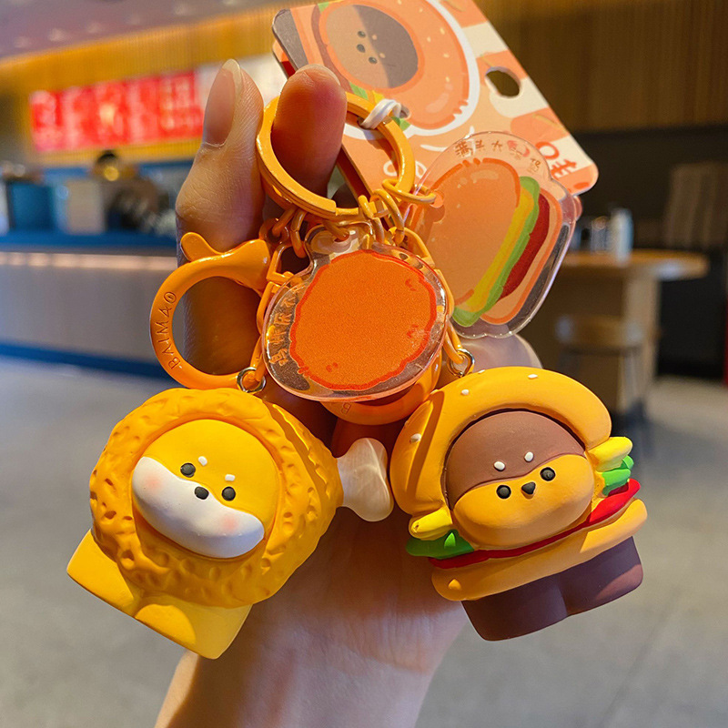 Crispy drumstick dog and burger dog keychain charms
