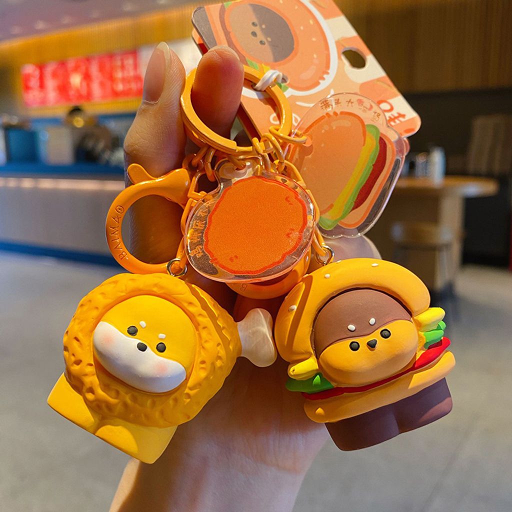 Cute foodie dog keychain charms crispy drumstick dog and burger dog designs