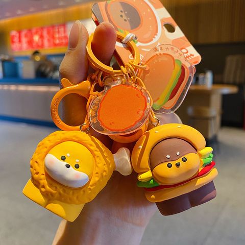 Cute foodie dog keychain charms crispy drumstick dog and burger dog designs