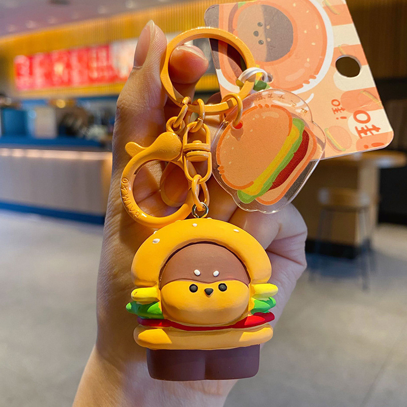 Burger dog keychain charm
