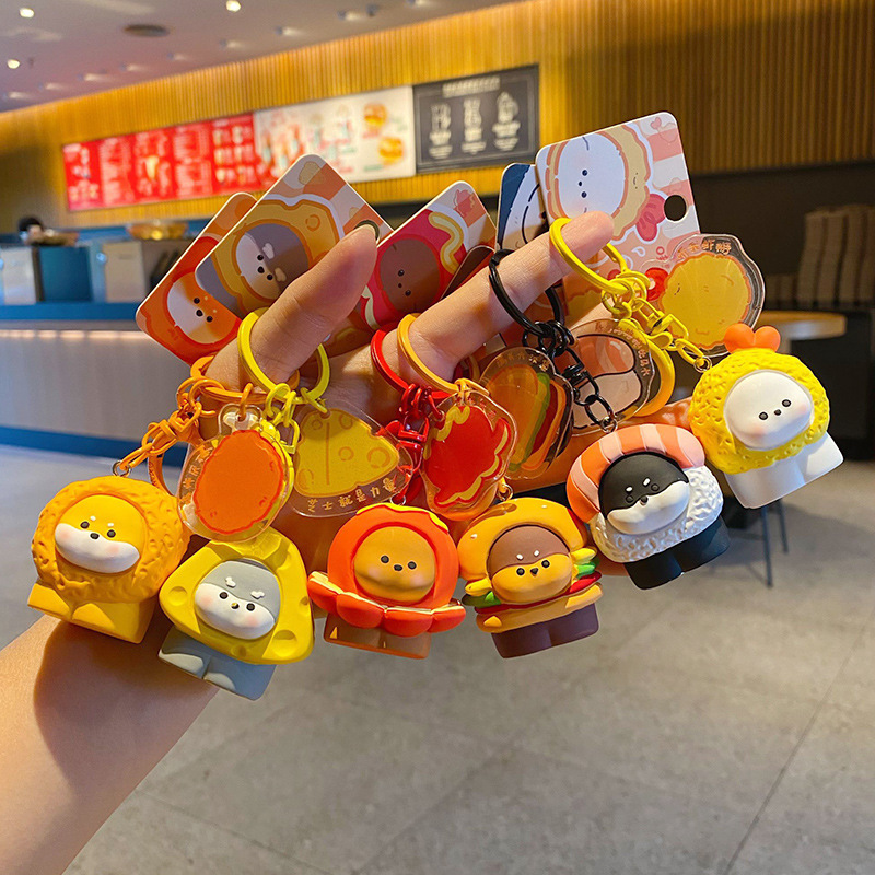 Cute foodie dog keychain charms featuring all six designs