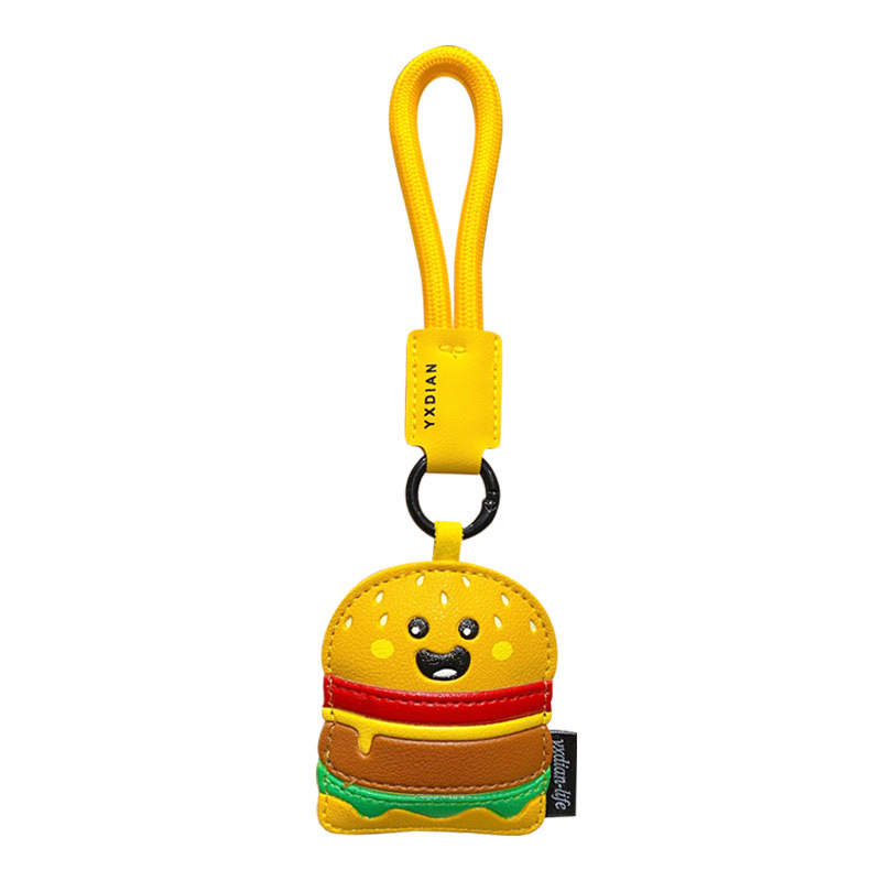 Burger keychain charm on white background