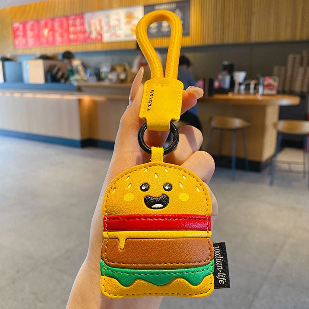 Cute faux leather food keychain charm burger variant