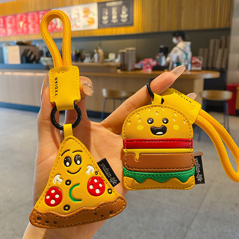 Pizza and burger keychain charms