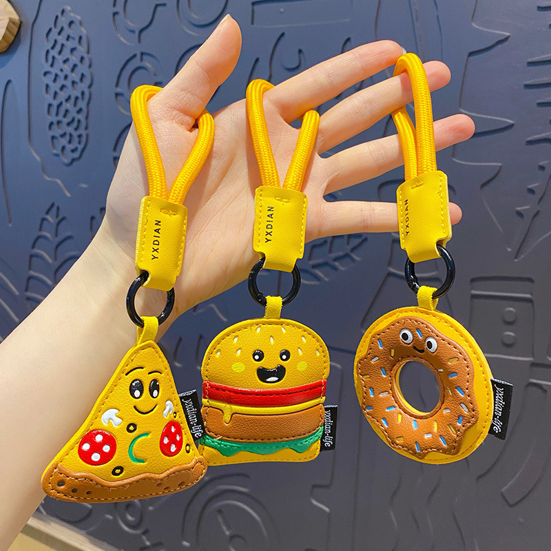 Cute leather food keychain charms showing all three designs