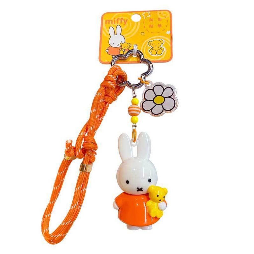 Miffy bunny braided rope keychain charm in orange on white background