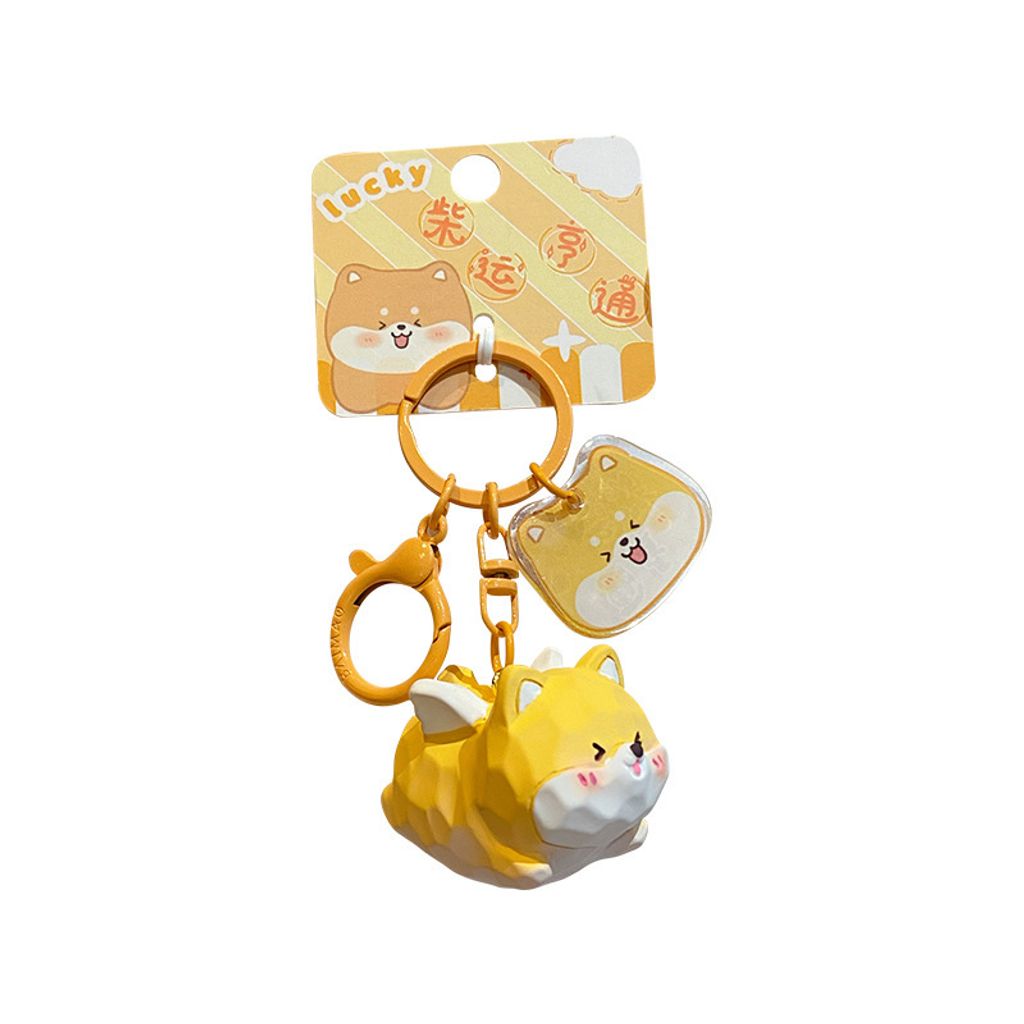 Cute pet paradise flying keychain charm shiba inu design on white background