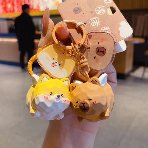Cute pet paradise flying keychain charms shiba inu and capybara designs