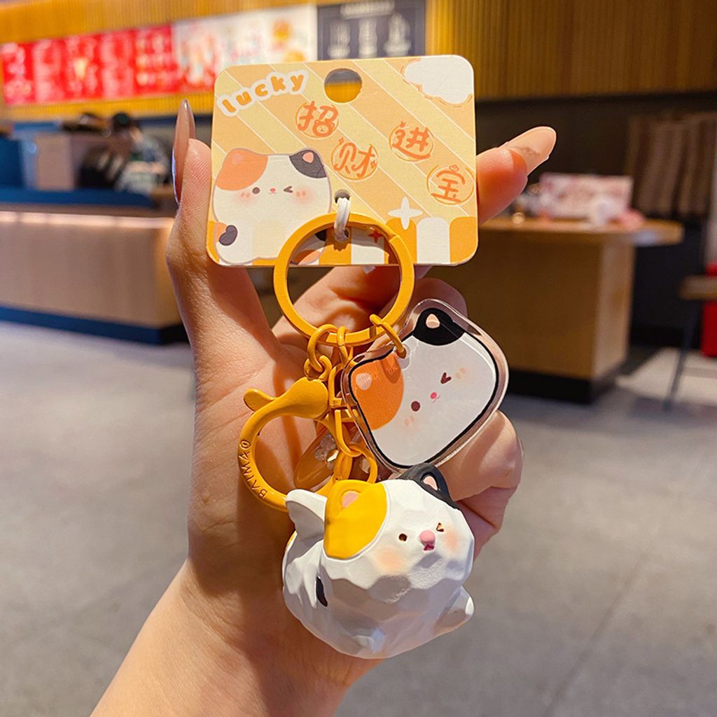 Cute pet paradise flying keychain charm flying calico cat variant