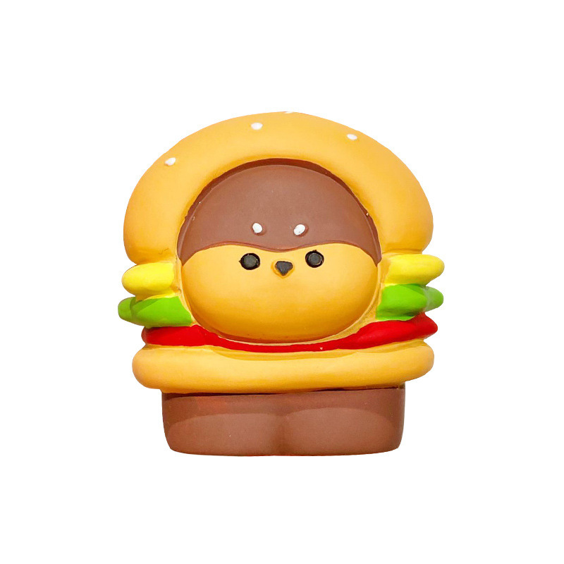 Burger dog mini figurine on white background