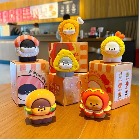 Cute foodie dog mini figurines showing all six designs