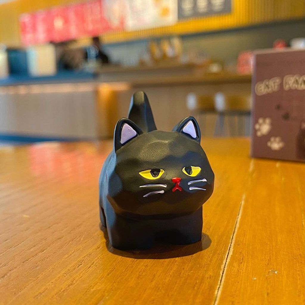 Cute cat family wood carving style mini figurine Blue Cat variant