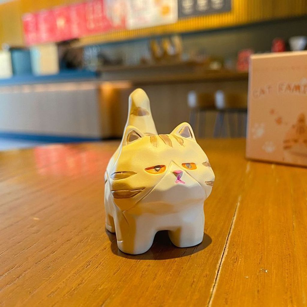 Cute cat family wood carving style mini figurine Orange Tabby Cat variant