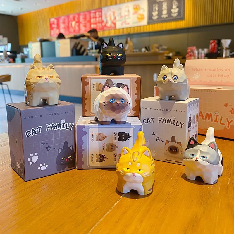 Cute cat family standing mini figurines featuring all six designs