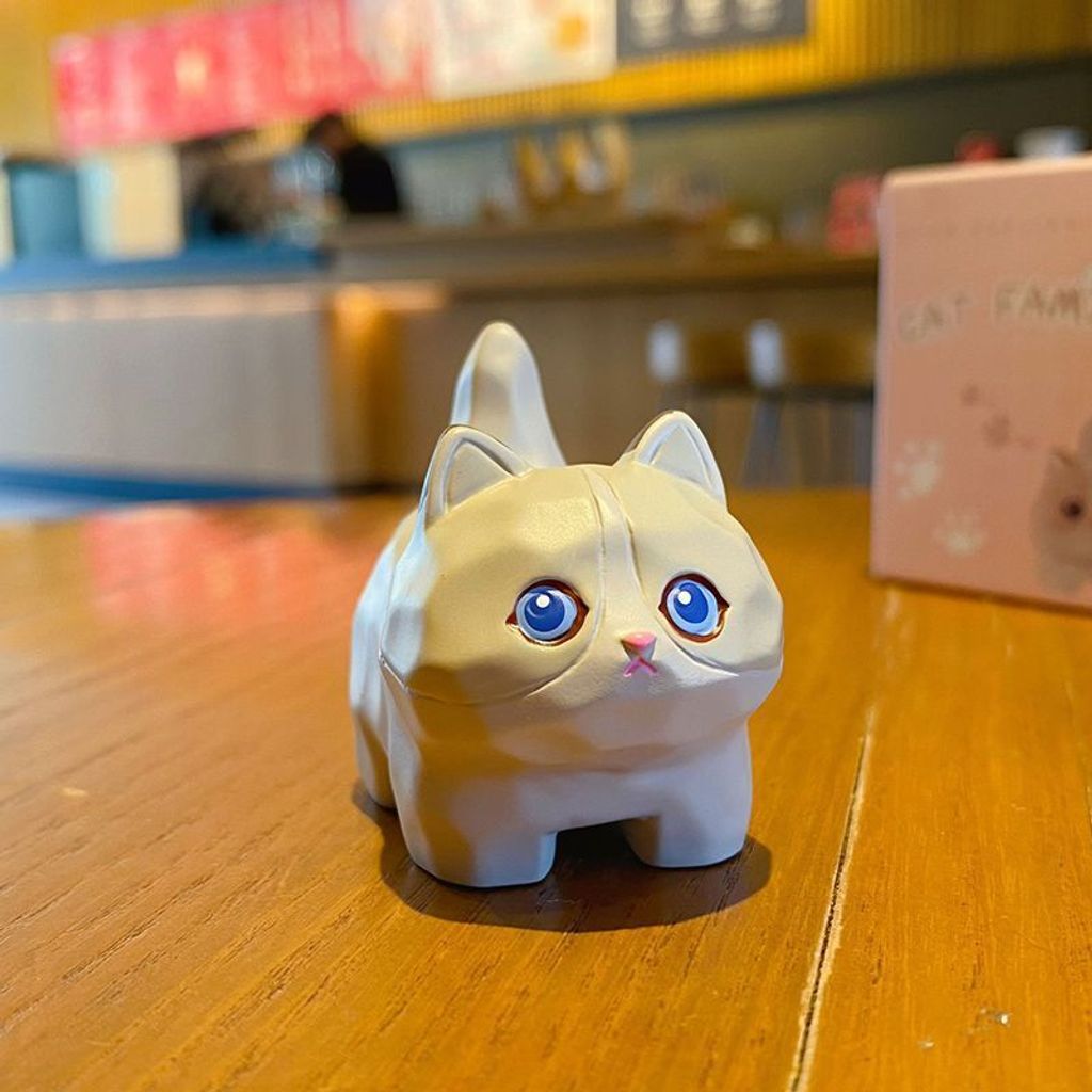 Cute cat family wood carving style mini figurine Ragdoll Cat variant