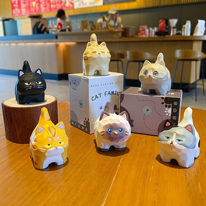 Cute cat family standing mini figurines featuring all six designs