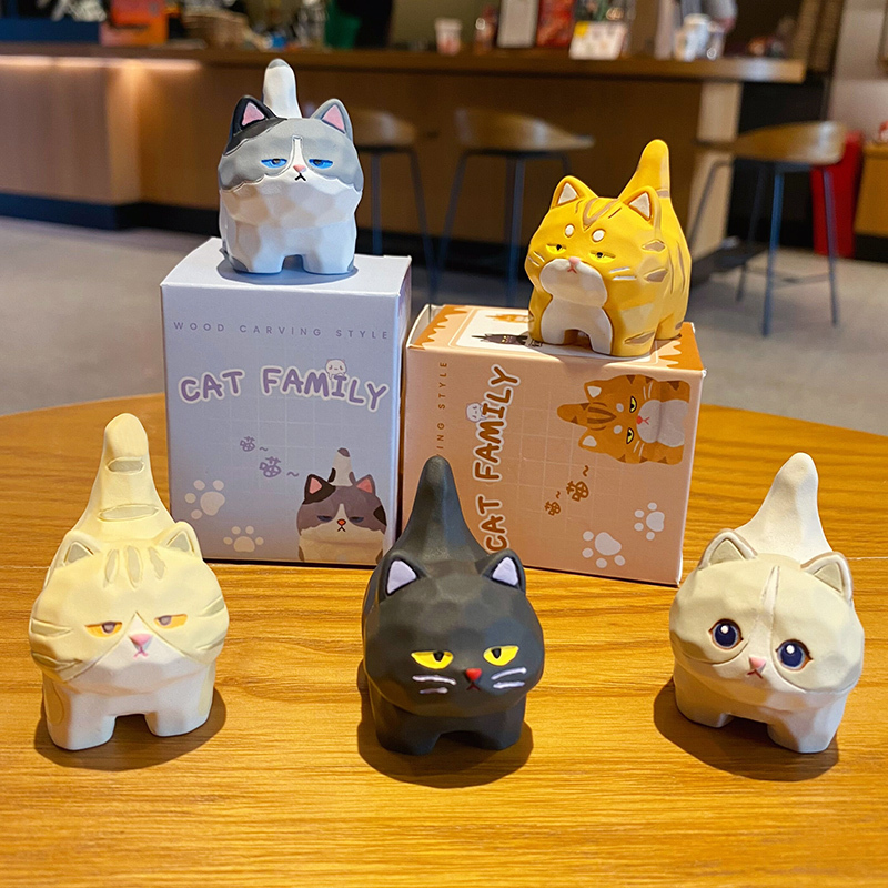 Cute cat family standing mini figurines showing multiple designs