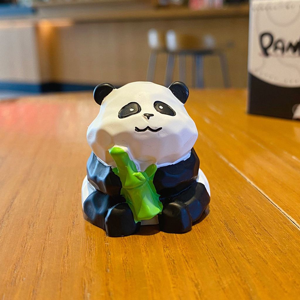 Cute panda wood carving style mini figurine panda with bamboo variant