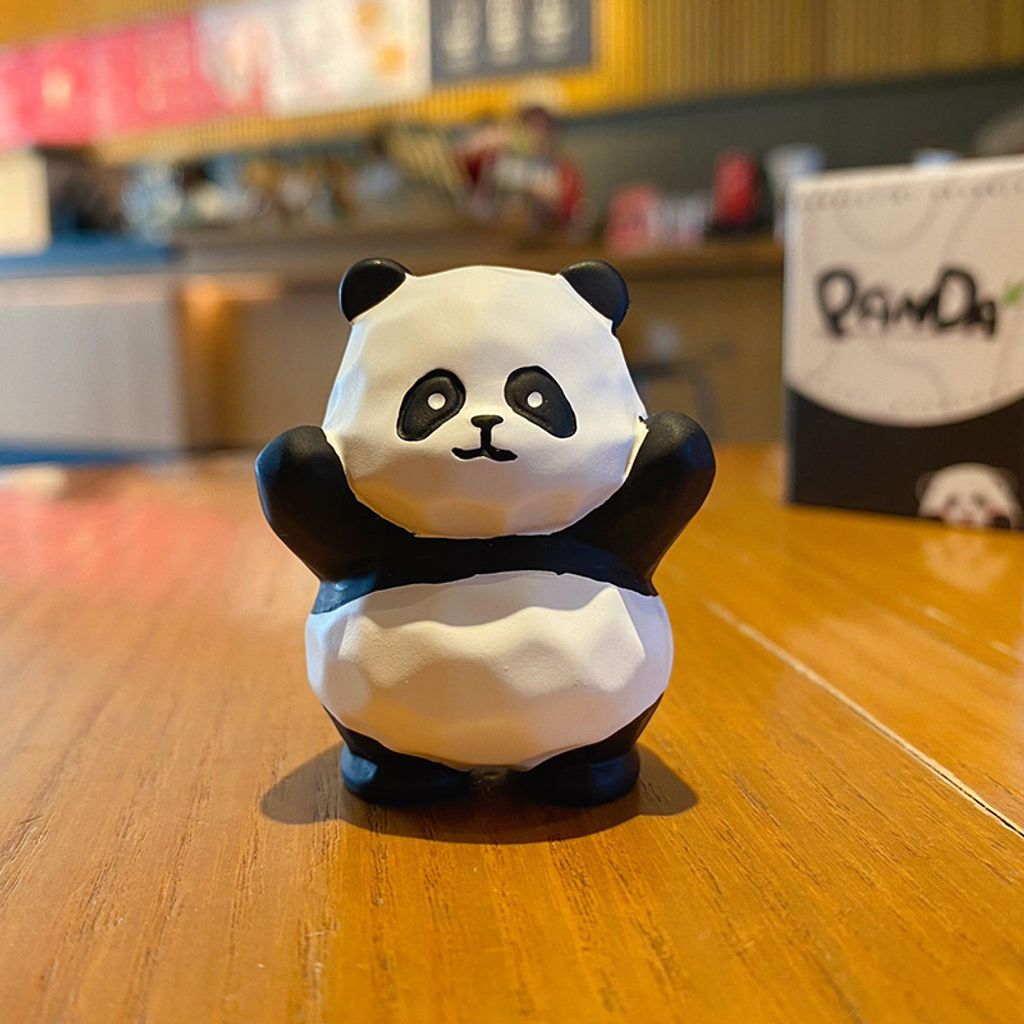 Cute panda wood carving style mini figurine waving panda variant