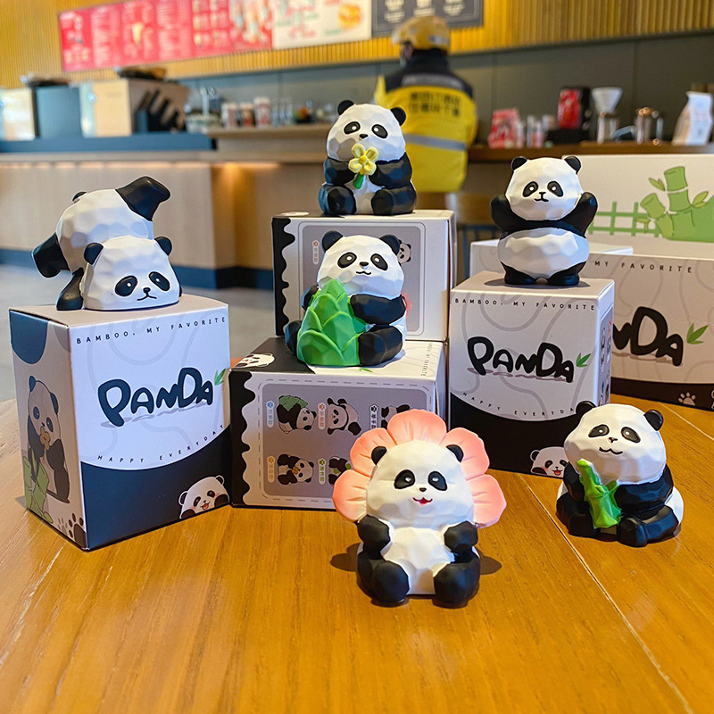 Cute panda mini figurines featuring all six designs