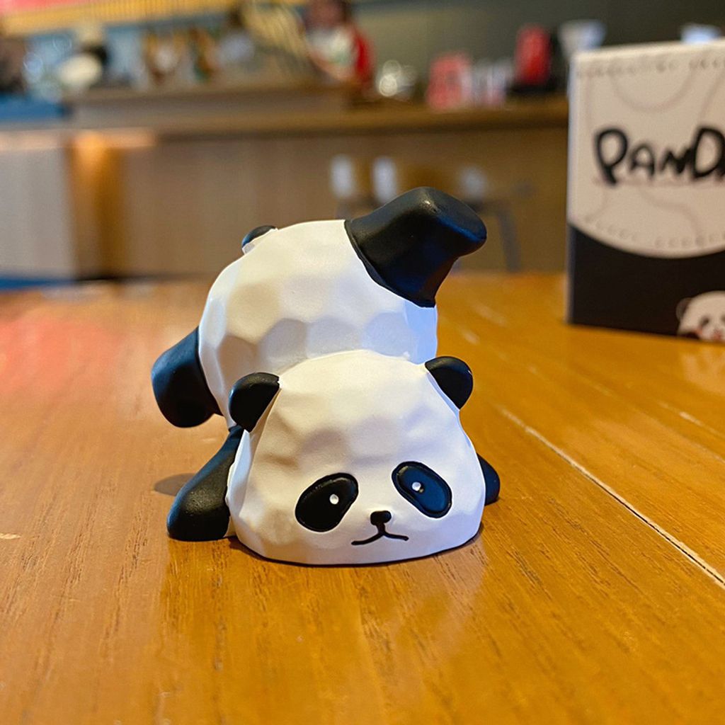 Cute panda wood carving style mini figurine lying down panda variant