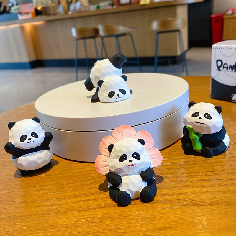 Cute panda mini figurines showing multiple designs