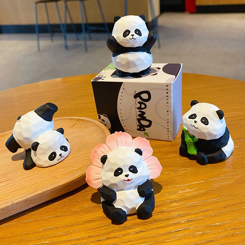 Cute panda mini figurines showing multiple designs