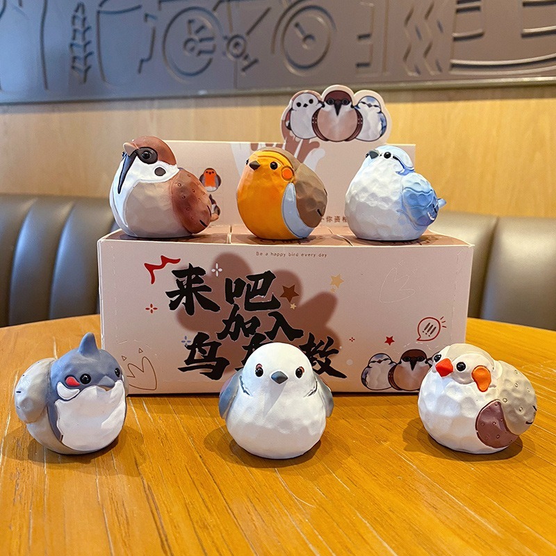 Cute chirpy bird mini figurines featuring all six designs