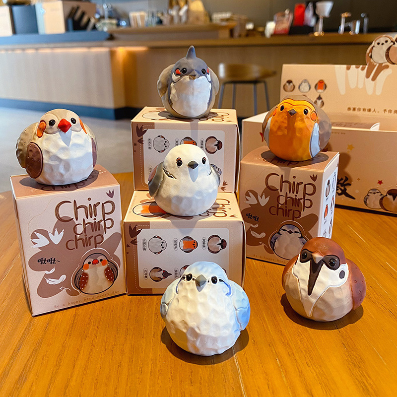 Cute chirpy bird mini figurines featuring all six designs