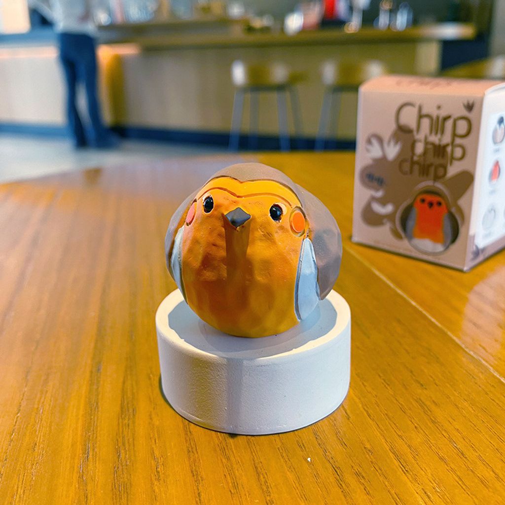Cute chirpy bird wood carving style mini figurine robin variant