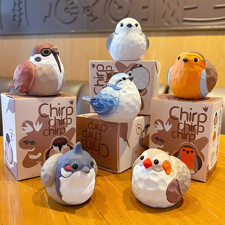 Cute chirpy bird mini figurines featuring all six designs