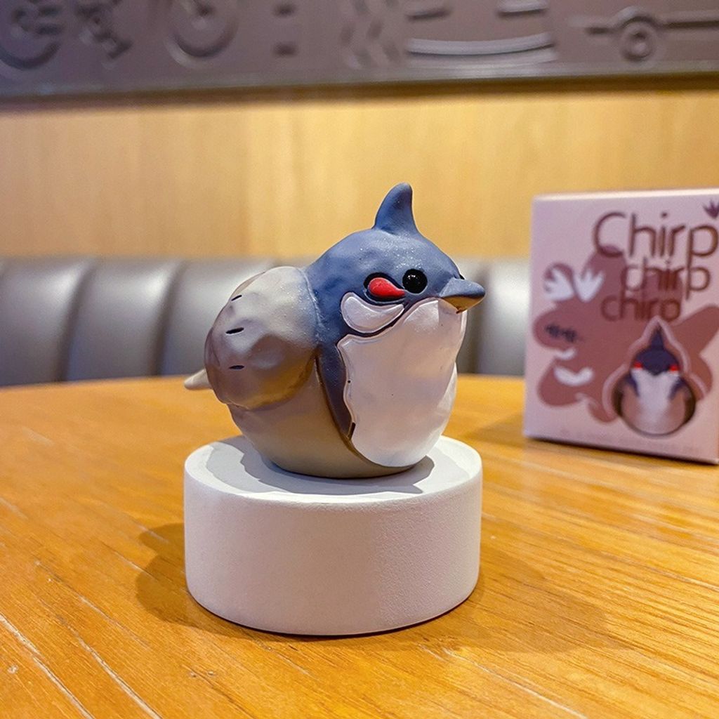 Cute chirpy bird wood carving style mini figurine red-eared bulbul design