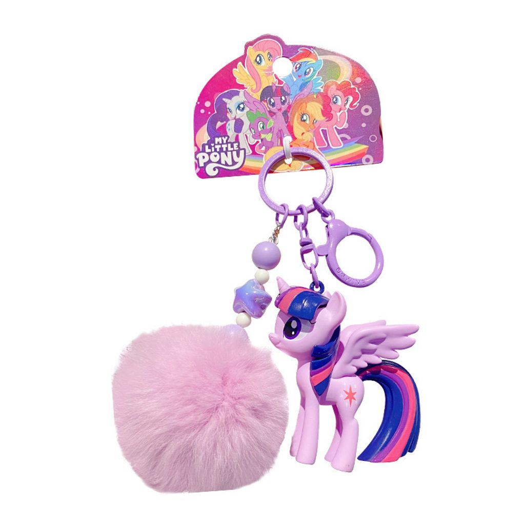 My little pony fluffy pom-pom keychain charm Twilight Sparkle on white background