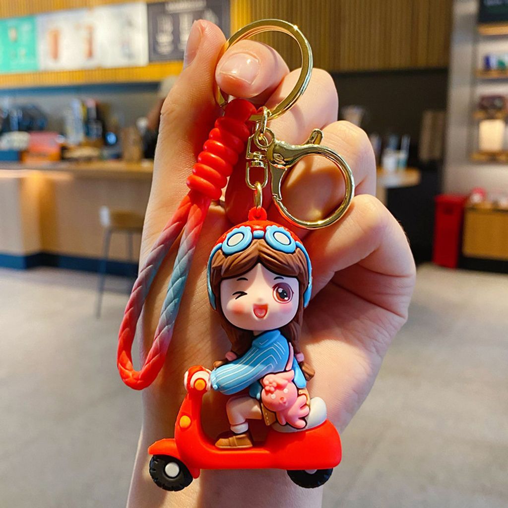 Electric scooter girl keychain charm in red