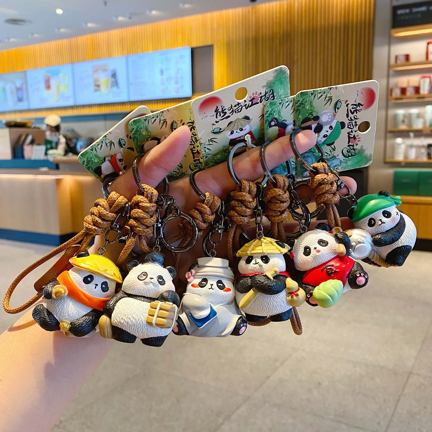 Jianghu panda keychain charms featuring all six designs