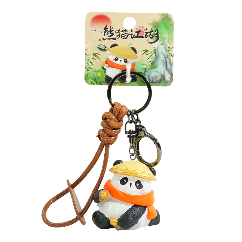 Imperial panda detective keychain charm on white background