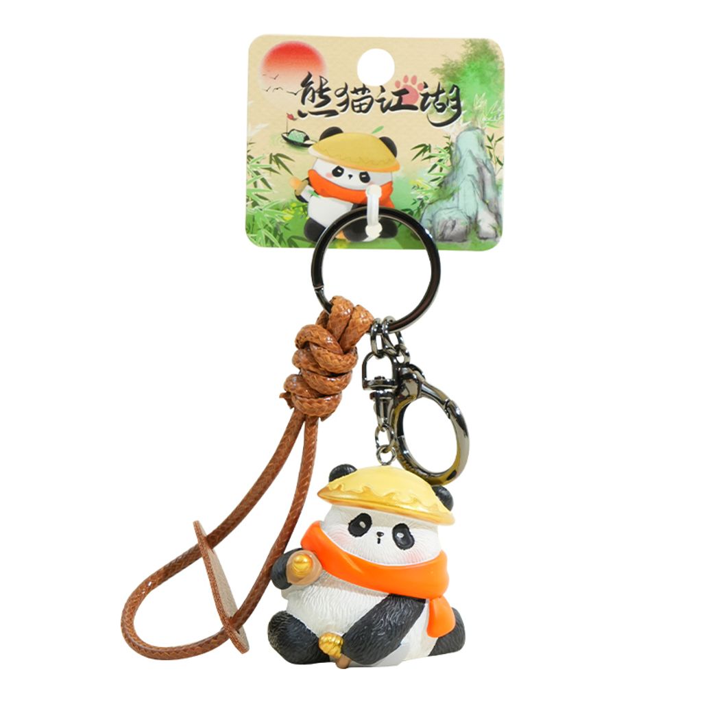 Imperial panda detective keychain charm on white background