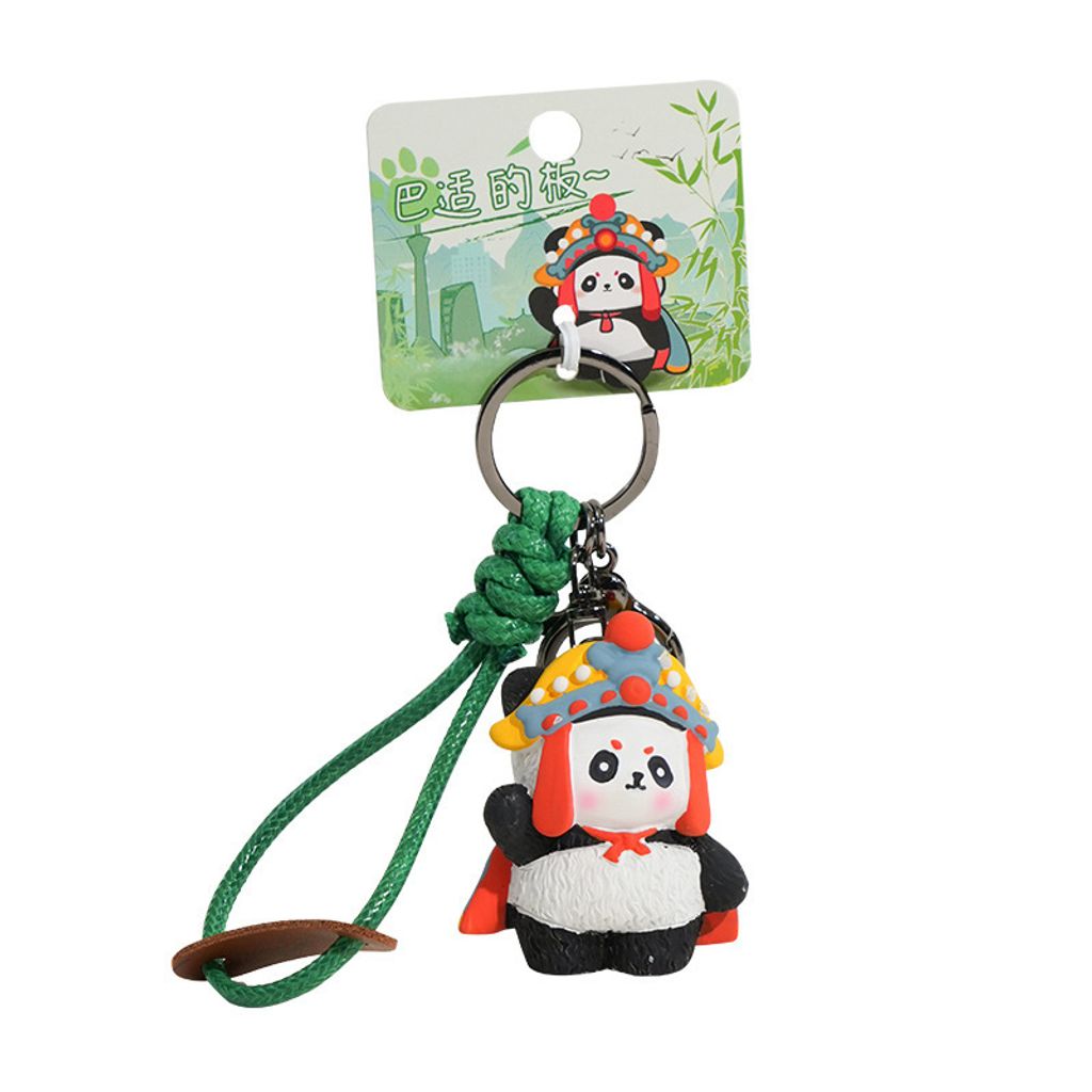 Face-changing panda keychain charm on white background