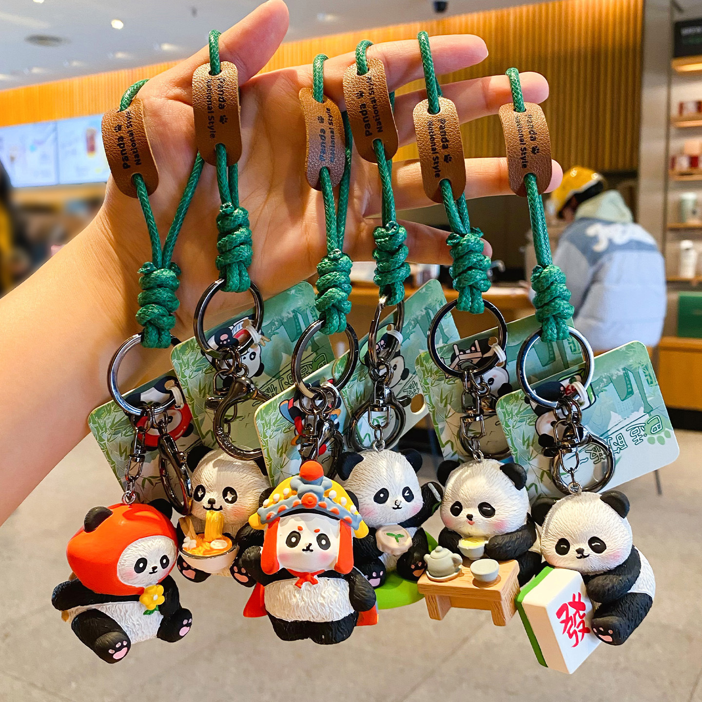 Sichuan panda keychain charms featuring all six designs