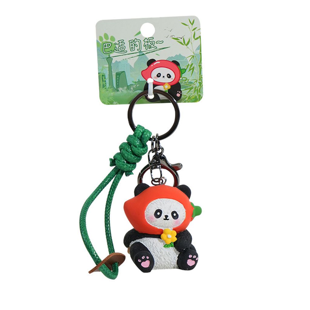 Spicy girl panda keychain charm on white background
