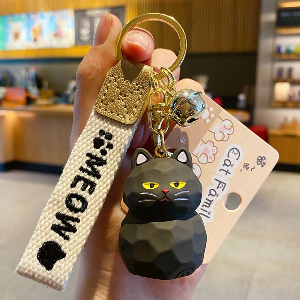 Blue cat keychain charm