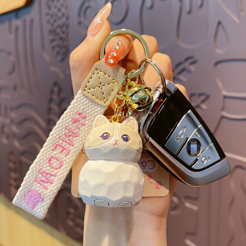 Ragdoll cat keychain charm attached to a car key fob