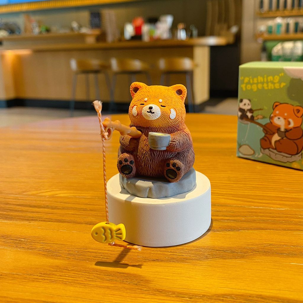 Red panda fishing mini figurine