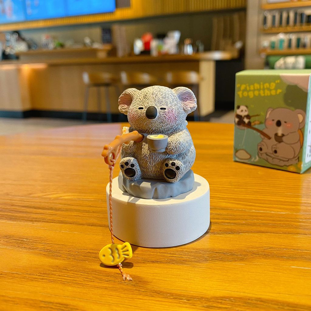 Koala fishing mini figurine