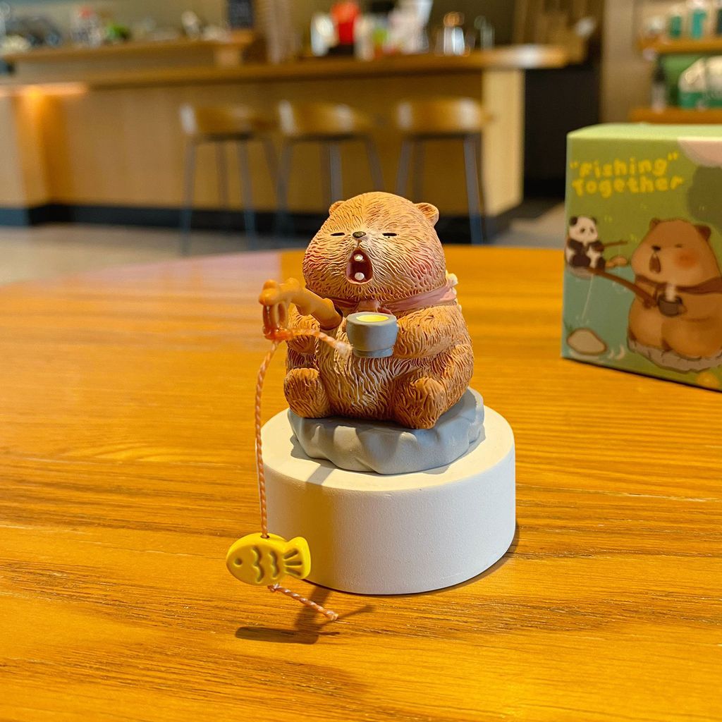 Groundhog fishing mini figurine