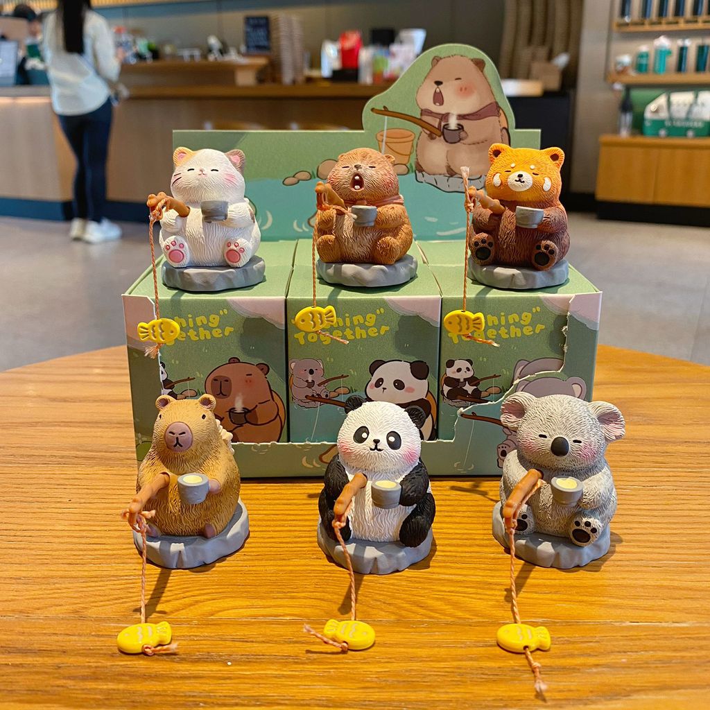 Oriental-style cute pet fishing mini figurines featuring all six designs