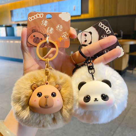 Capybara and panda pom pom keychain charms