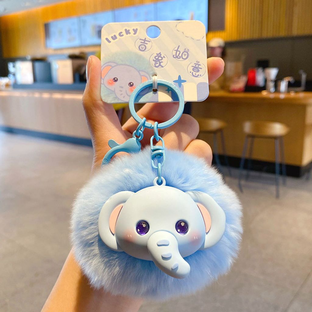 Elephant pom pom keychain charm